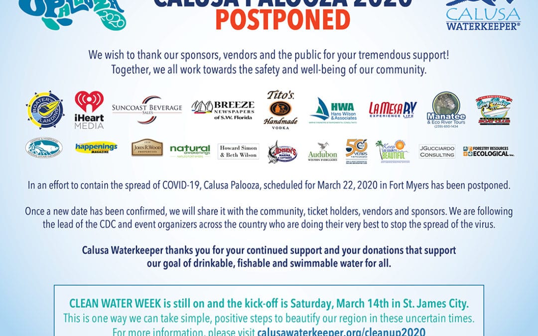 Calusa Palooza and Concert for Clean Water Postponed
